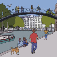 Pont sur un canal, avec un bateau