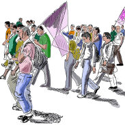 défilé de personnes avec drapeau