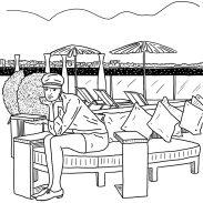 Homme assis sur une banquette
