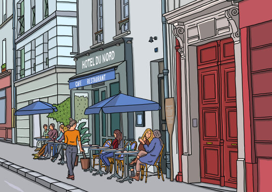 Illustration d'un café en plein air