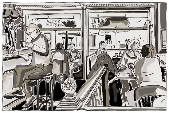 Scène dans un bar