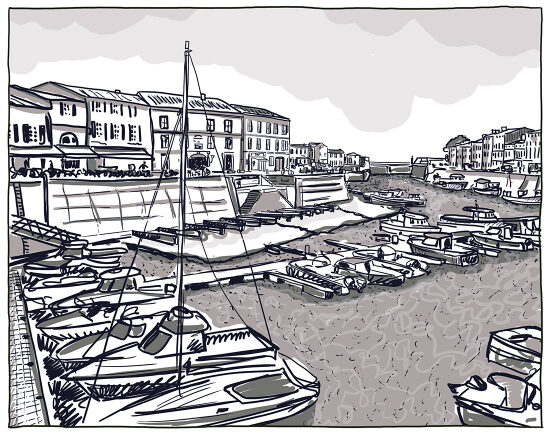 un port de plaisance avec des bateaux et des maisons