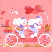 Deux lapins postiers sur un tricycle