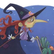 Sorcière volant sur sa broomstick