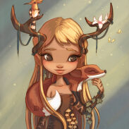 Fille avec des antlers et un renard
