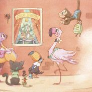 Un groupe de personnages animés dans un café parisien