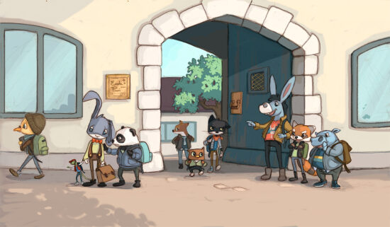 Animaux sortant d'une école