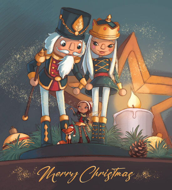 Personnages de Noël en décor festif