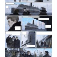 Scène urbaine brumeuse avec navire