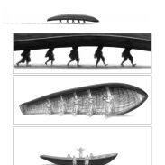 Bateau et silhouettes en mouvement