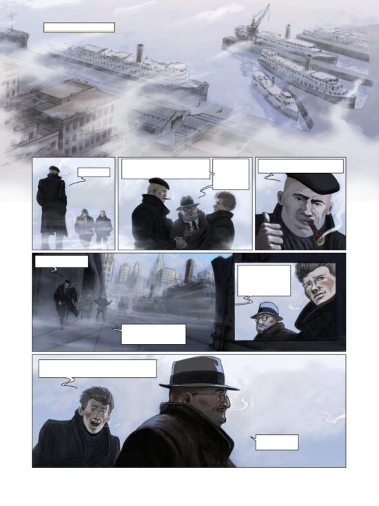 Scène de polar dans une ville brumeuse