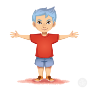 Enfant avec t-shirt rouge et shorts