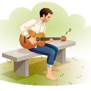 homme jouant de la guitare nu pieds sur banc