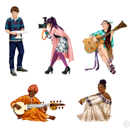 Personnages divers en activité artistique
