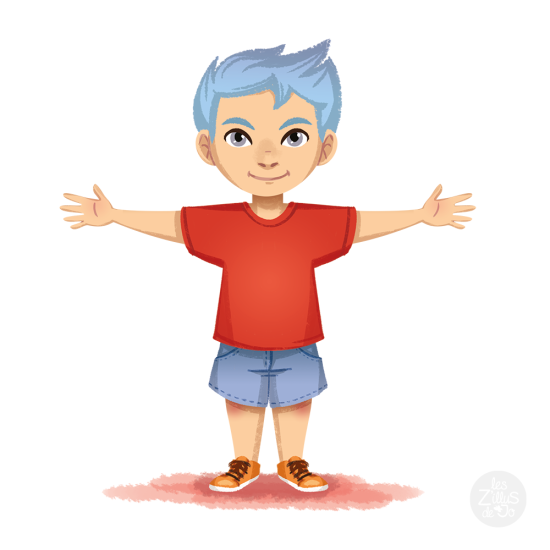 Enfant avec t-shirt rouge et shorts