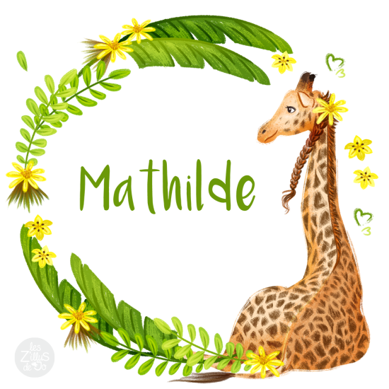 Girafe au milieu de fleurs et de feuilles