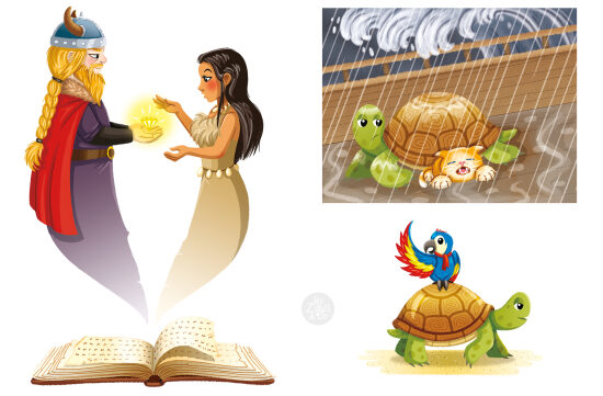 Scène fantastique avec tortues