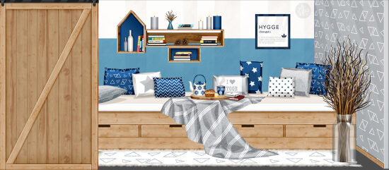 Chambre moderne aux teintes bleues