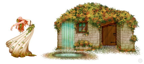 Pavillon en pierre recouvert de vigne et de fleurs