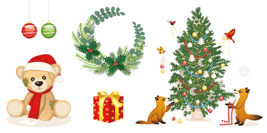 Scène de Noël avec ours et sapin
