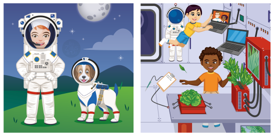 Astrologues et chien sur la lune