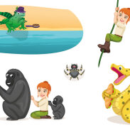 Scène d'animaux et d'enfants