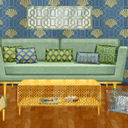 Salon contemporain avec motifs géométriques