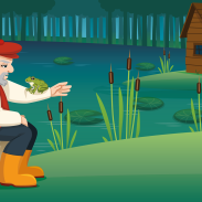 Homme avec grenouille au bord de l'eau