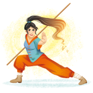 Femme en mouvement avec bâton