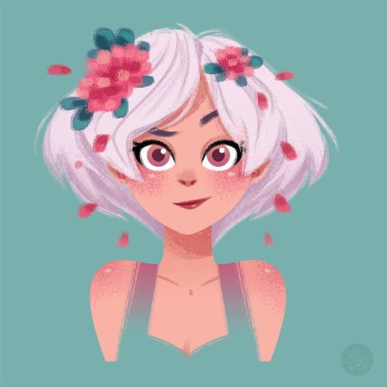 Portrait de jeune femme avec fleurs