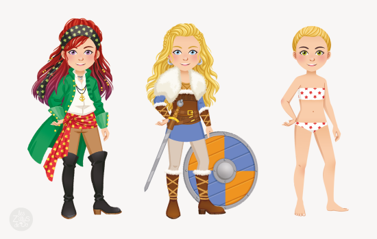 Personnages féminins en costumes variés
