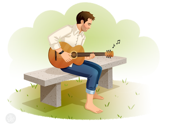 Homme jouant de la guitare dans le parc