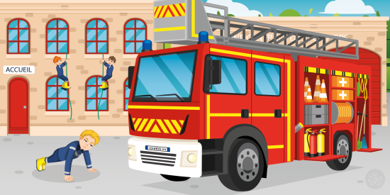 Camion de pompiers devant une caserne