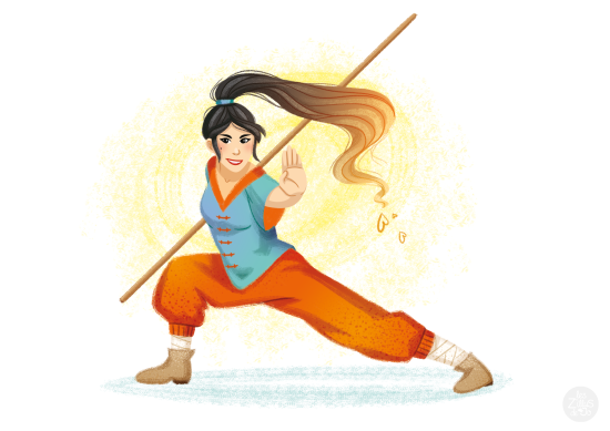 Femme en mouvement avec bâton