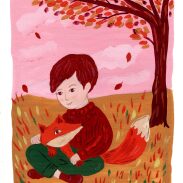 Enfant et renard dans un paysage automnal