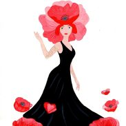 Femme élégante entourée de coquelicots