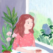 Femme contemplant la pluie