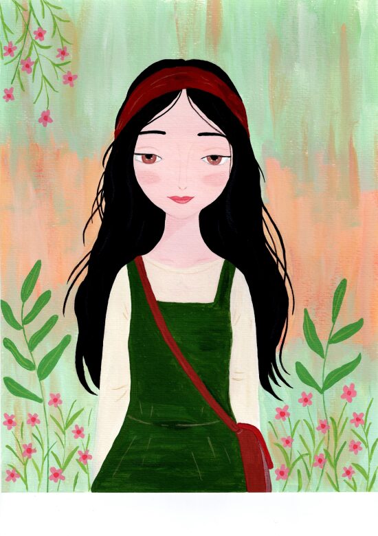 Jeune fille au jardin fleuri