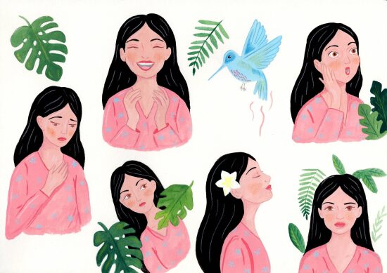 Expressions faciales de femmes en couleur