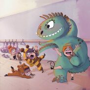 Dinosaur dans une salle de danse