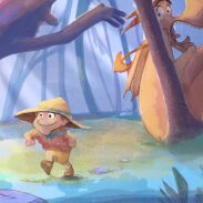 Enfant et dragon dans la forêt