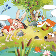 Rabbits et animaux dans un jardin