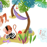 Deux singes jouant dans la jungle