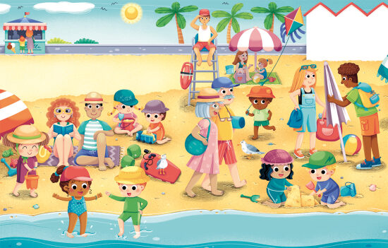 Scène de plage animée en été