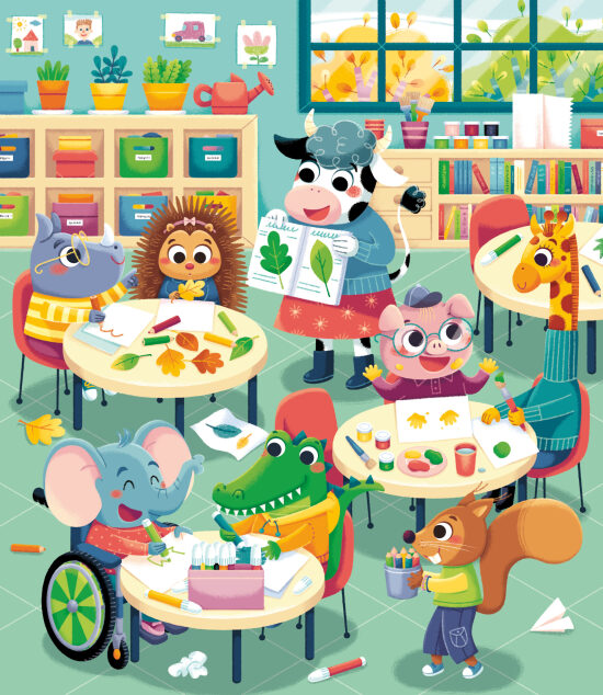 Enfants et animaux dans une classe