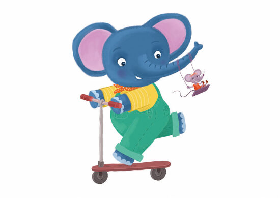 Éléphant et souris sur un scooter