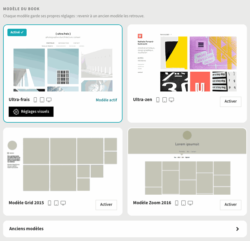 Le sélecteur de modèle de l’espace créatif Ultra-book